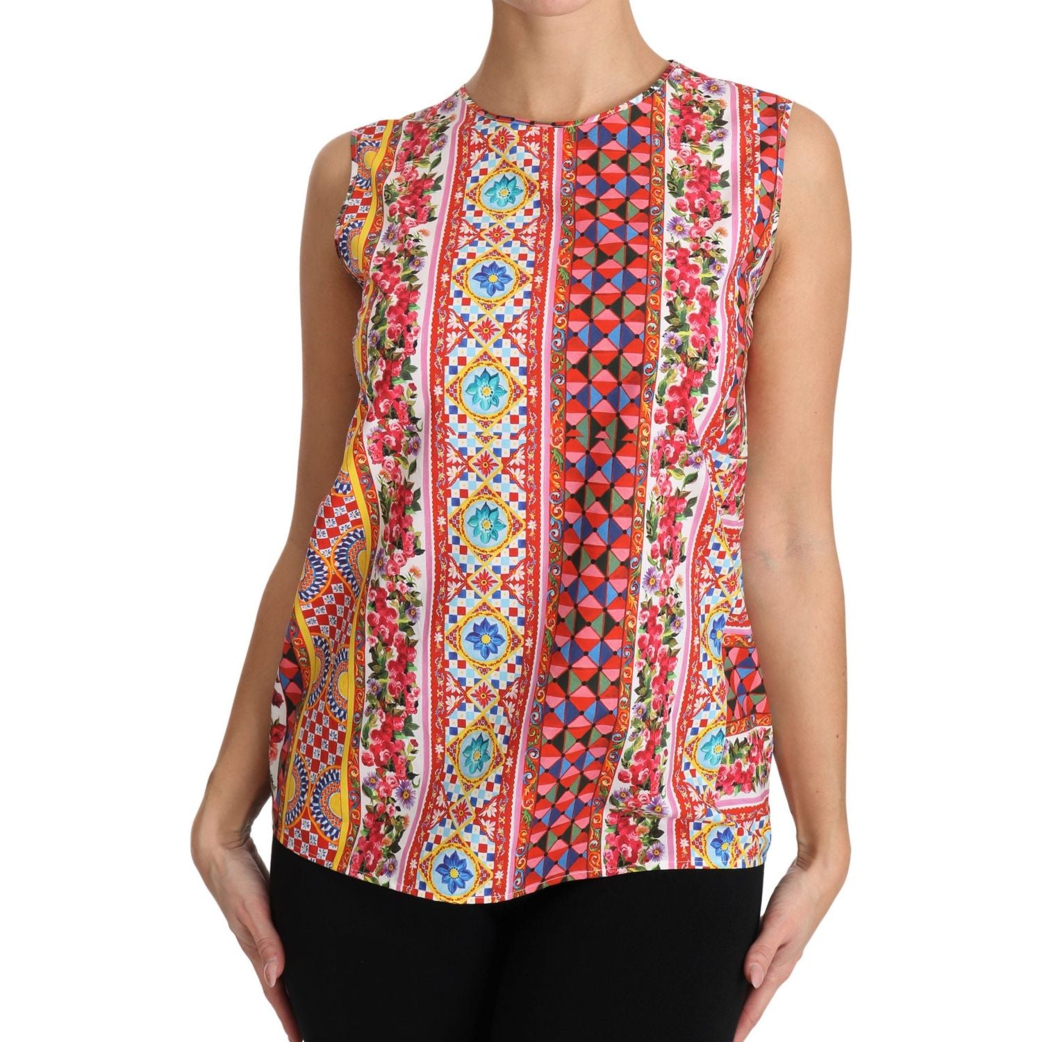 دولتشي آند غابانا كاريتو قميص بدون أكمام بطبعات من القطن الخالص