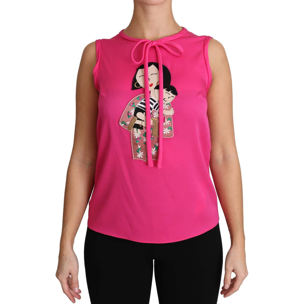Dolce & Gabbana Pink Family Silk Tank Mama Blouse Top Shirt