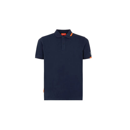 Suns Blue Cotton Polo Shirt with ribbed collar, logo on sleeve, and front button closure.