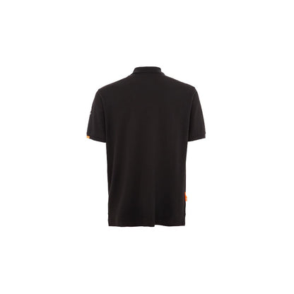 Back view of Suns Black Cotton Polo Shirt with ribbed collar and logo on left sleeve.