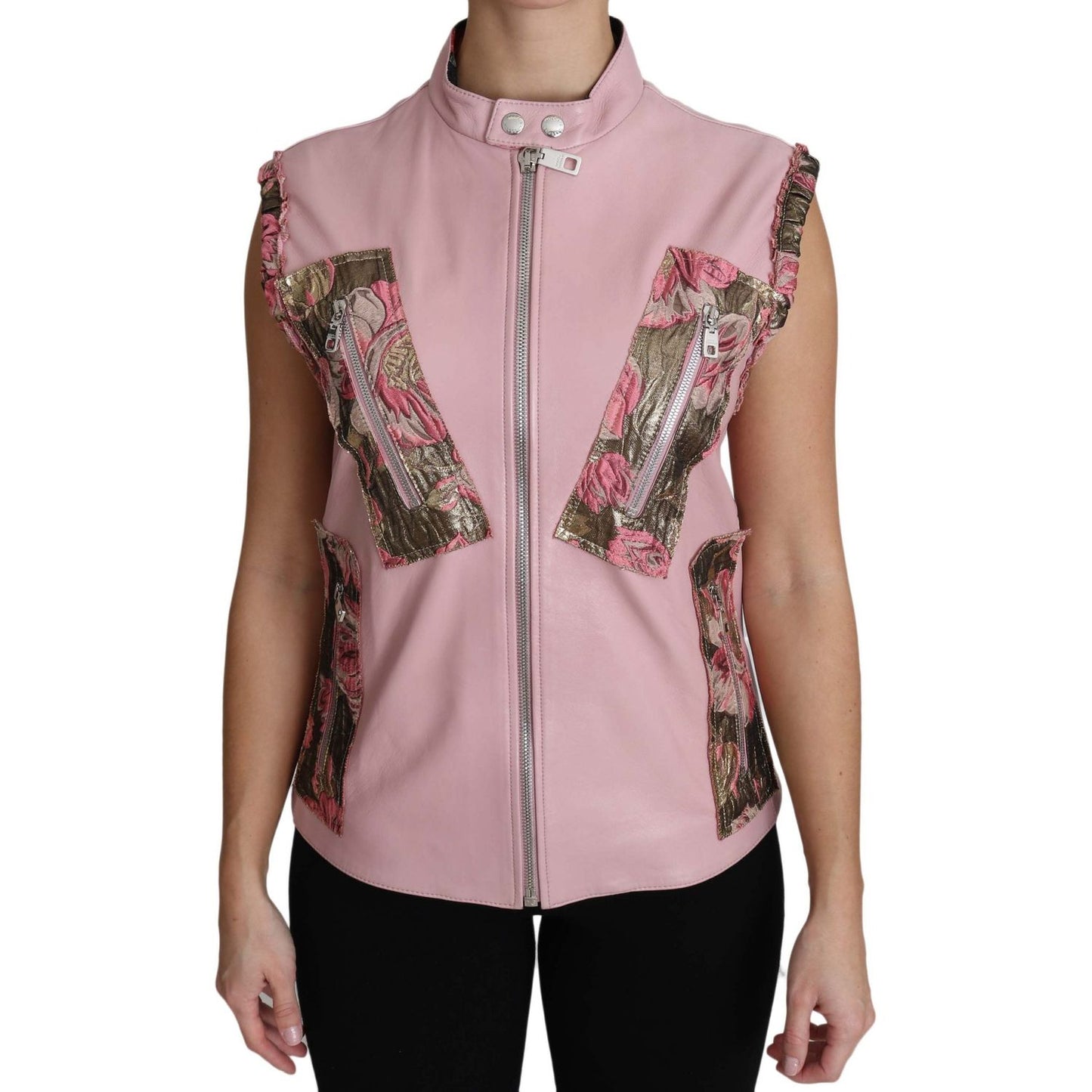 Dolce & Gabbana Pink Zippered Lamb Sleeveless Vest Leather Jacket Coats & Jackets