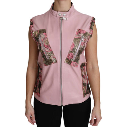 Dolce & Gabbana Pink Zippered Lamb Sleeveless Vest Leather Jacket Coats & Jackets