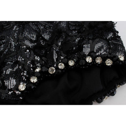 Dolce & Gabbana Black Crystal Sequined Mini Shorts