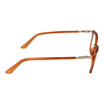 Guess Orange Women Glasses Frame in side view, plastic full-rim with rectangle style, featuring orange frame and temple, for women.