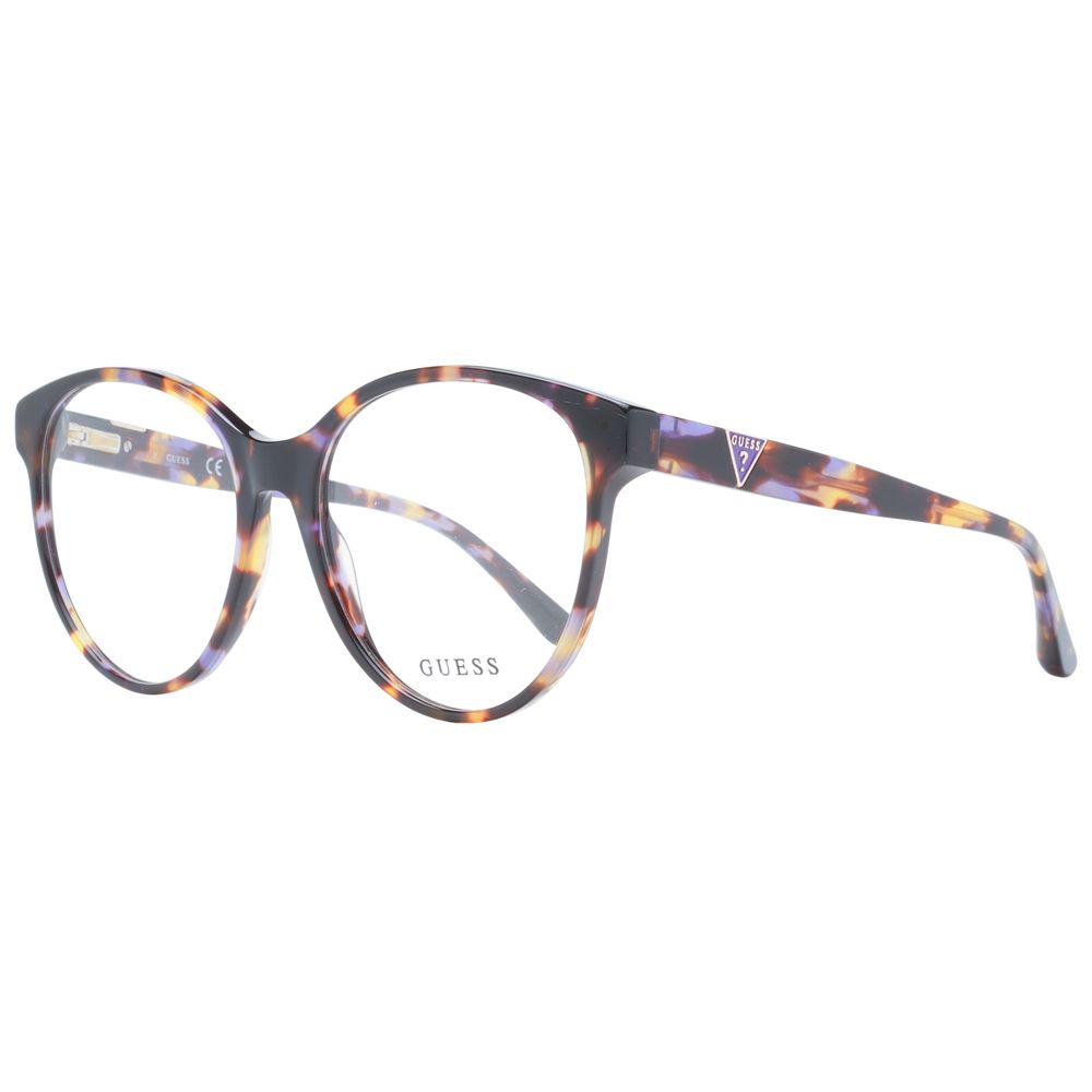 Alt Tag: Guess Purple Women Glasses Frame in full-rim style with demo lenses, featuring purple plastic round frames, including branded case.