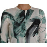 Dolce & Gabbana White Silk Cardigan Lightweight Paint Stroke Sweater