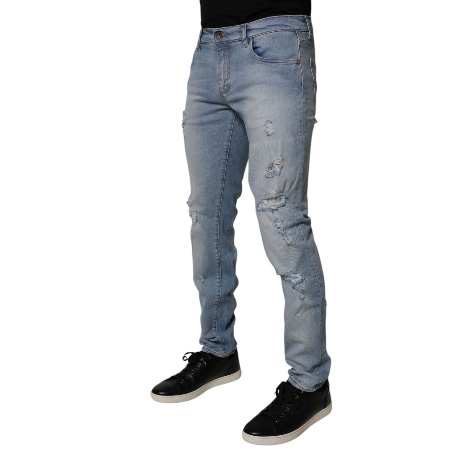Dolce & Gabbana Blue Tattered Cotton Skinny Men Denim Jeans