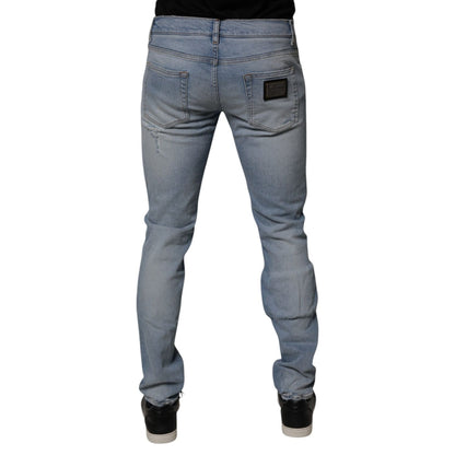 Dolce & Gabbana Blue Tattered Cotton Skinny Men Denim Jeans