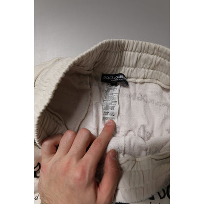 Dolce & Gabbana White Logo Print Men Skinny Sweatpants Pants