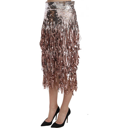 Dolce & Gabbana Sequin Embellished Fringe Midi Pencil Skirt