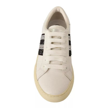 Marc Jacobs White Leather Crystal Embellished Sneakers Shoes