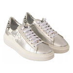 Patrizia Pepe Silver Full Grain Leather Lace Up Sneakers Shoes LA9356-35