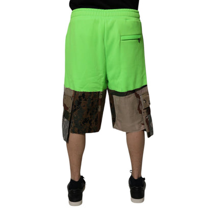 Dolce & Gabbana Green Patchwork Cargo Bermuda Shorts