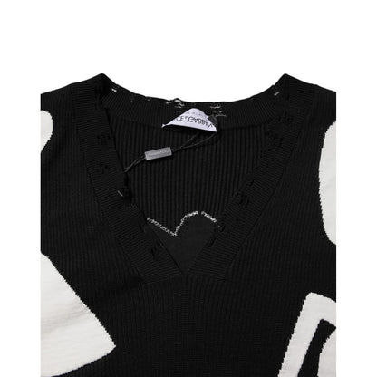 Dolce & Gabbana Black Hearts Silk Crew Neck Pullover Sweater