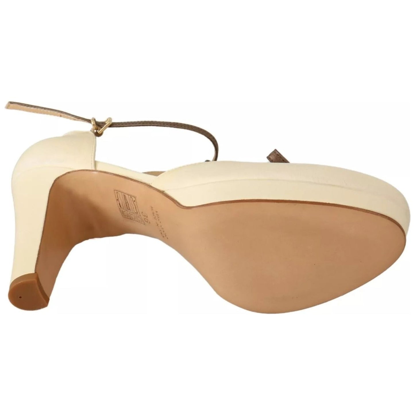 SERGIO LEVANTESI Beige T-Strap Block Heels Pumps Leather Shoes LA9385-37