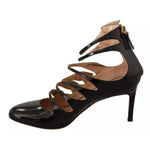 Valentino Black Multi Strap Leather Mid Heels Pumps Shoes
