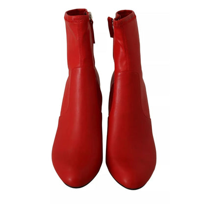 Steve Madden Red Leather Block Heels Ankle Boots Shoes