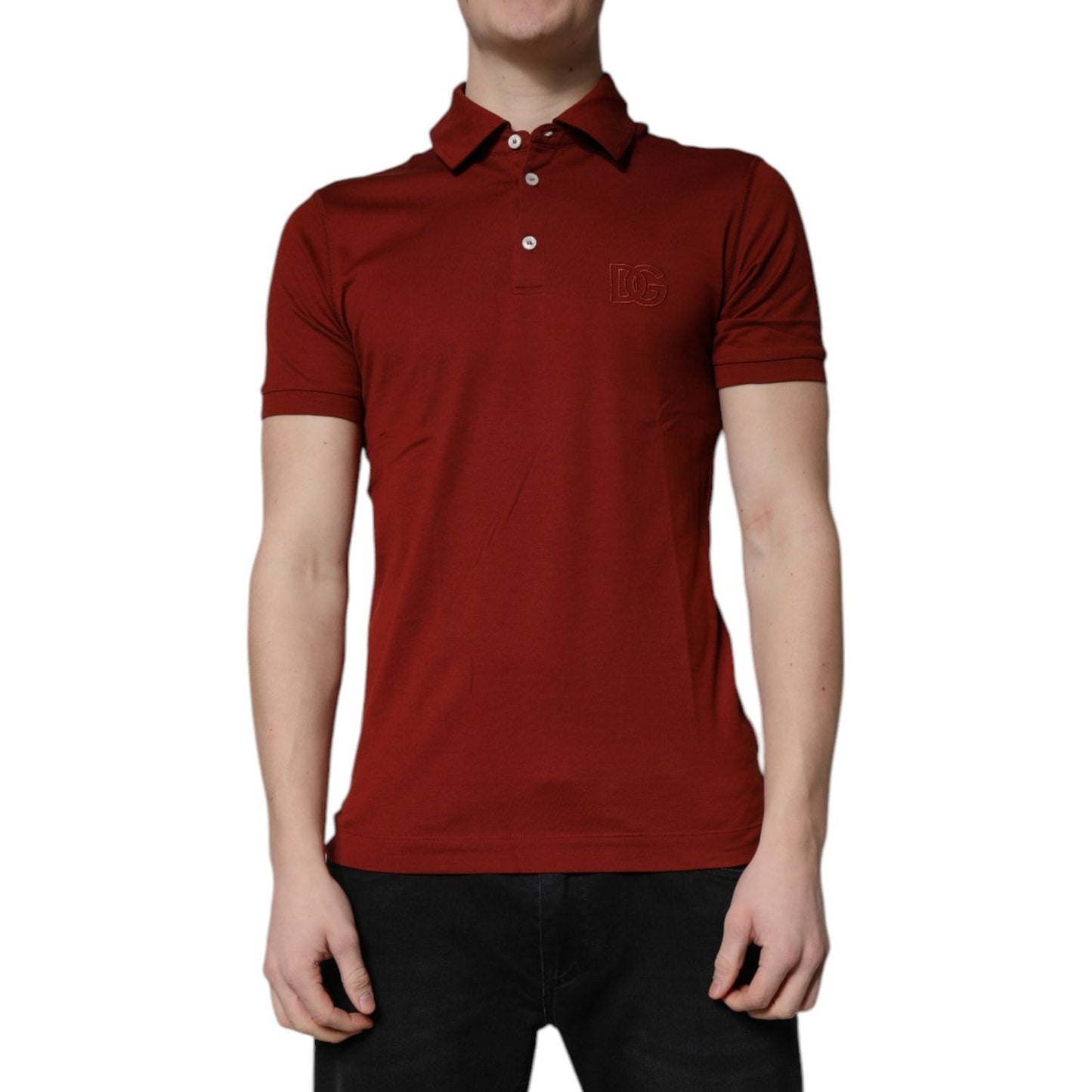 Dolce & Gabbana Red Cotton DG Logo Collared Men Polo T-shirt