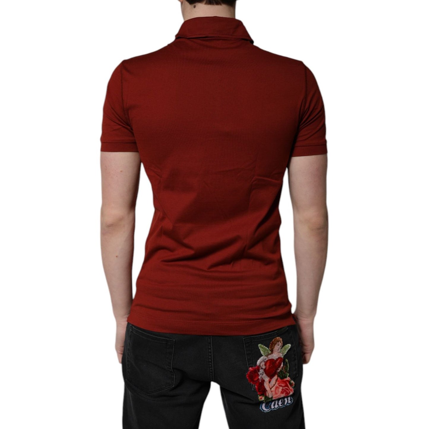 Dolce & Gabbana Red Cotton DG Logo Collared Men Polo T-shirt