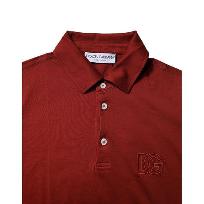 Dolce & Gabbana Red Cotton DG Logo Collared Men Polo T-shirt