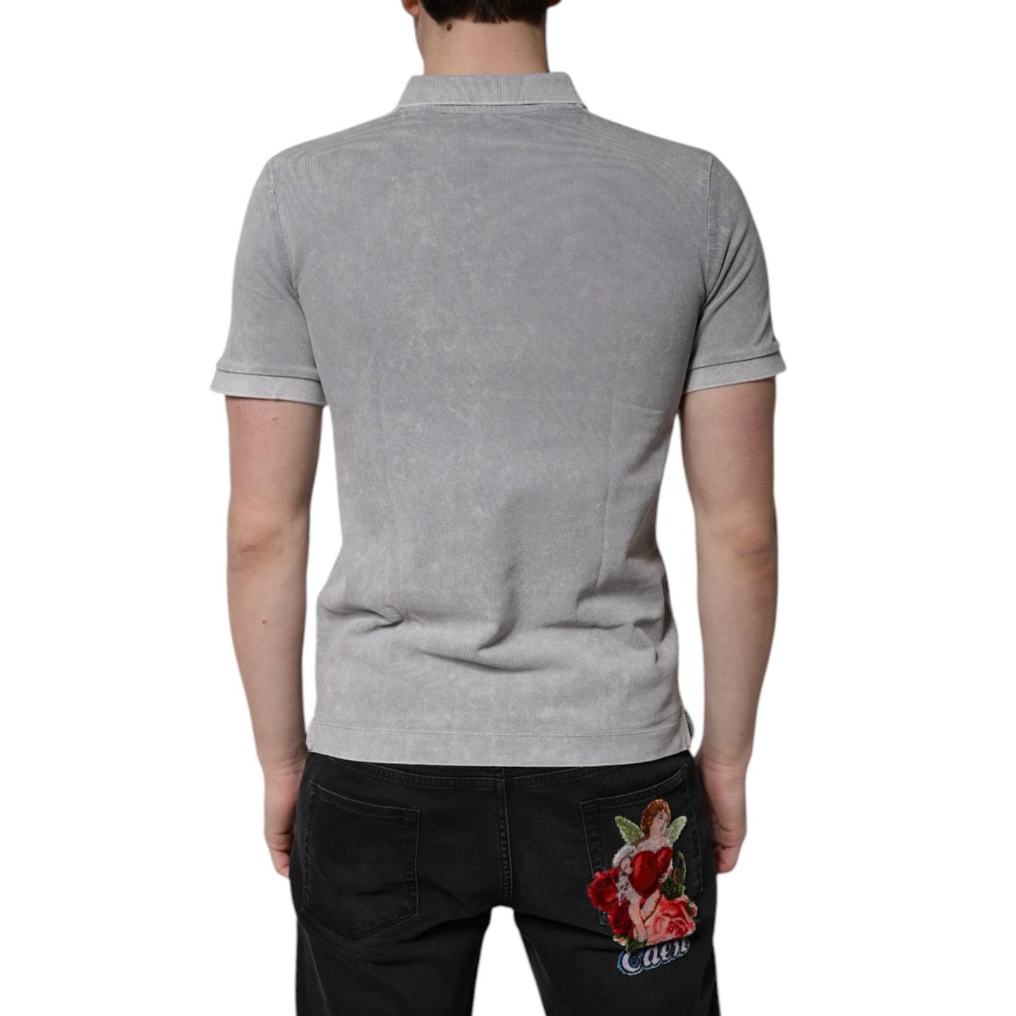 Dolce & Gabbana Gray Logo Plaque Cotton Men Polo Shirt T-shirt