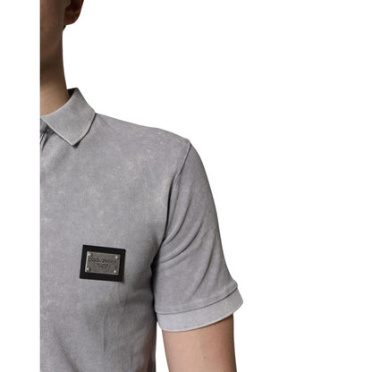 Dolce & Gabbana Gray Logo Plaque Cotton Men Polo Shirt T-shirt