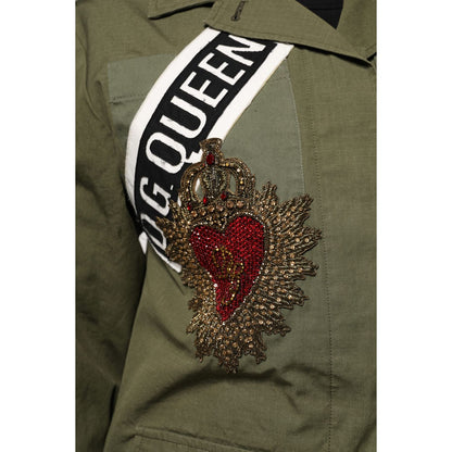 Dolce & Gabbana Military Green Queen Embellished Coat Jacket