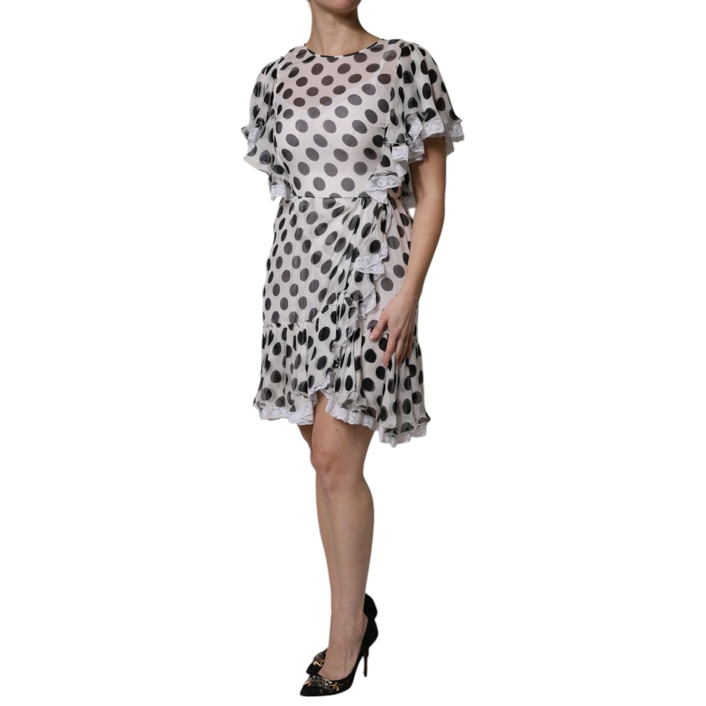 Dolce & Gabbana White Polka Dotted Silk Blend A-line Dress