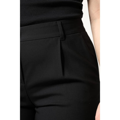 Dolce & Gabbana Black Wool High Waist Boot Cut Dress Pants