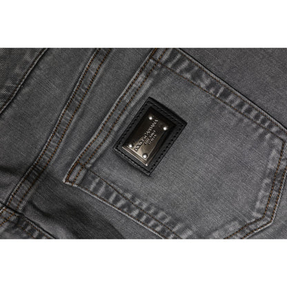Dolce & Gabbana Gray Cotton Stretch Mid Waist Denim Mini Skirt