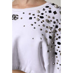 Dolce & Gabbana White Embellished Long Sleeve Cropped Sweater
