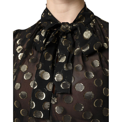 Dolce & Gabbana Black Sheer Tied Neck Polka Dots Blouse Top
