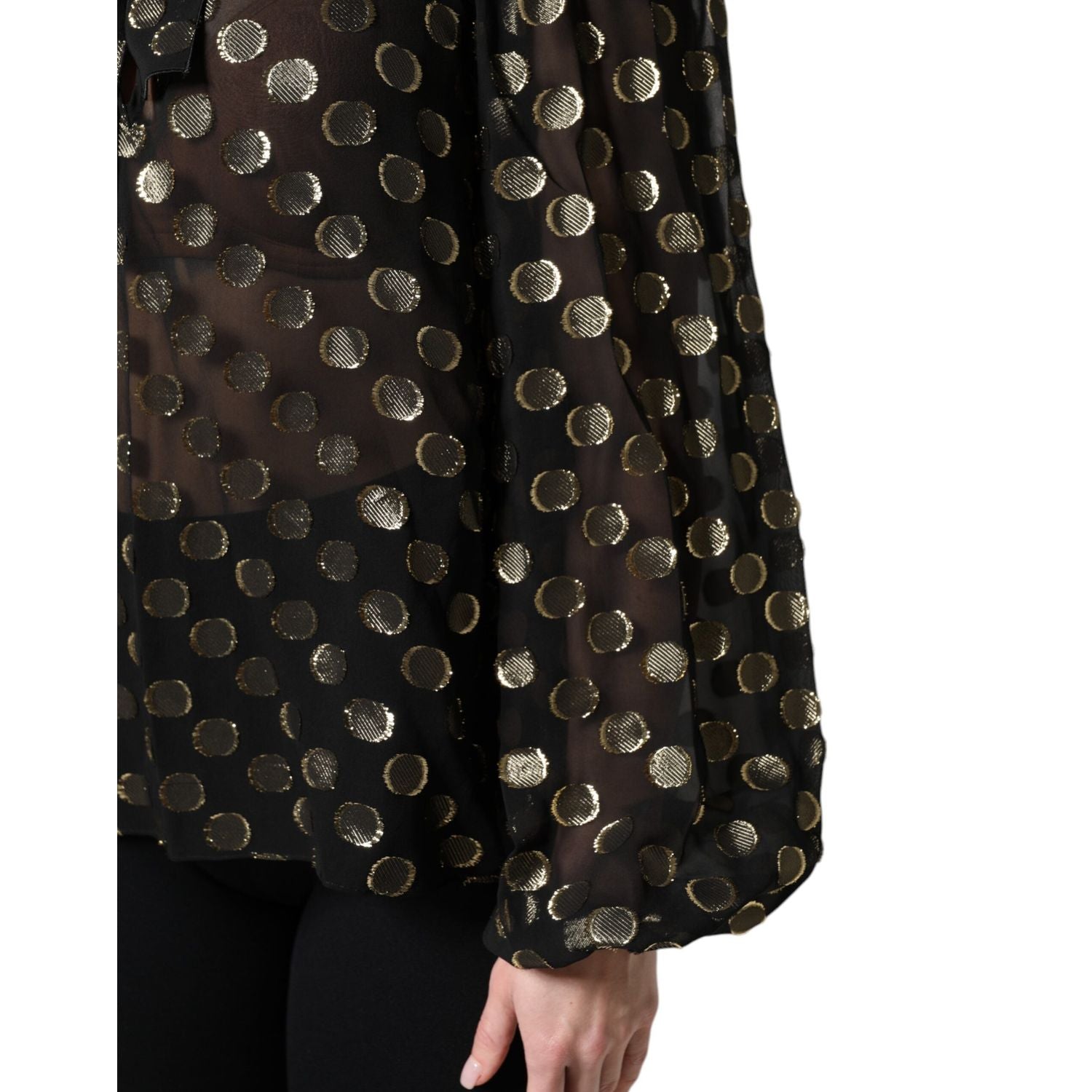 Dolce & Gabbana Black Sheer Tied Neck Polka Dots Blouse Top