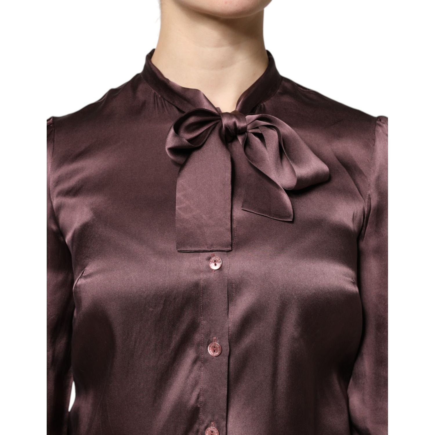 Dolce & Gabbana Brown Ascot Collar Long Sleeve Blouse Top