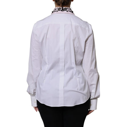 Dolce & Gabbana White Embellished Collared Dress Shirt Top