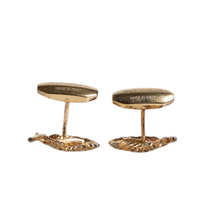 Dolce & Gabbana Gold 925 Sterling Silver Crystal Leaf Accessory Cufflink