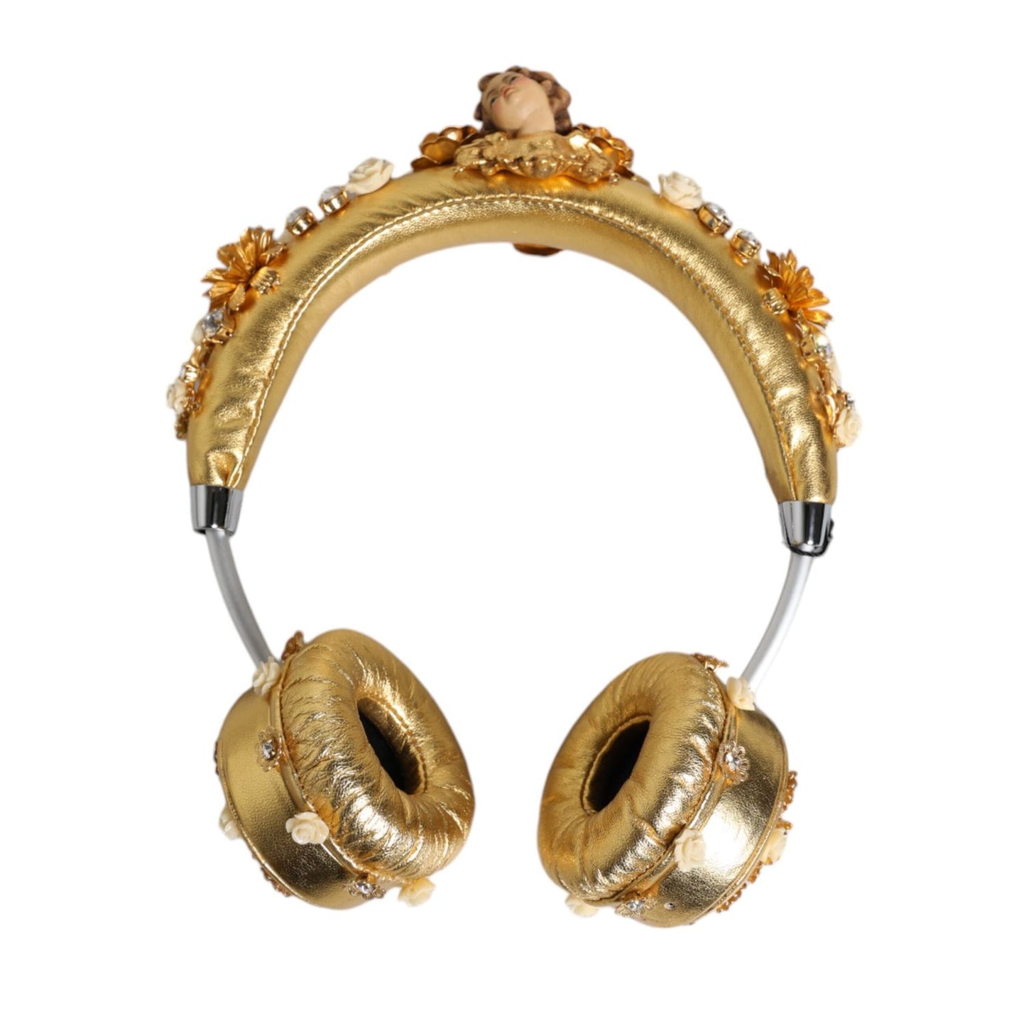 Dolce & Gabbana Gold Leather Floral Crystal Angel Headset Headphones