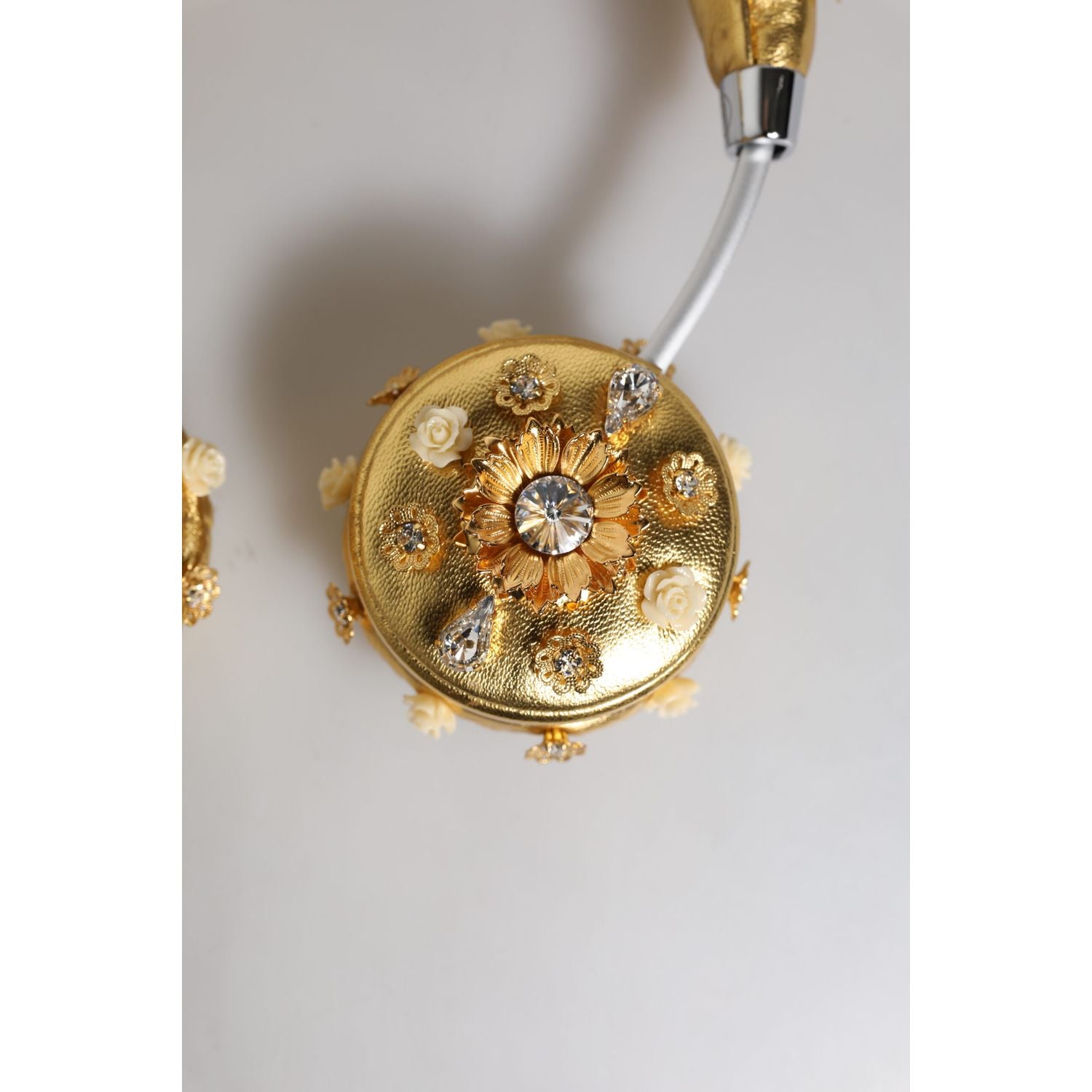Dolce & Gabbana Gold Leather Floral Crystal Angel Headset Headphones