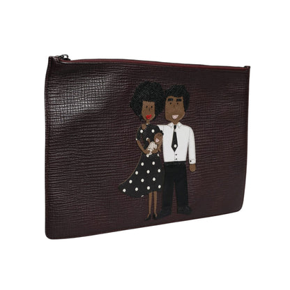 Dolce & Gabbana Brown Leather #DGFAMILY Embellished Men Clutch Pouch Bag