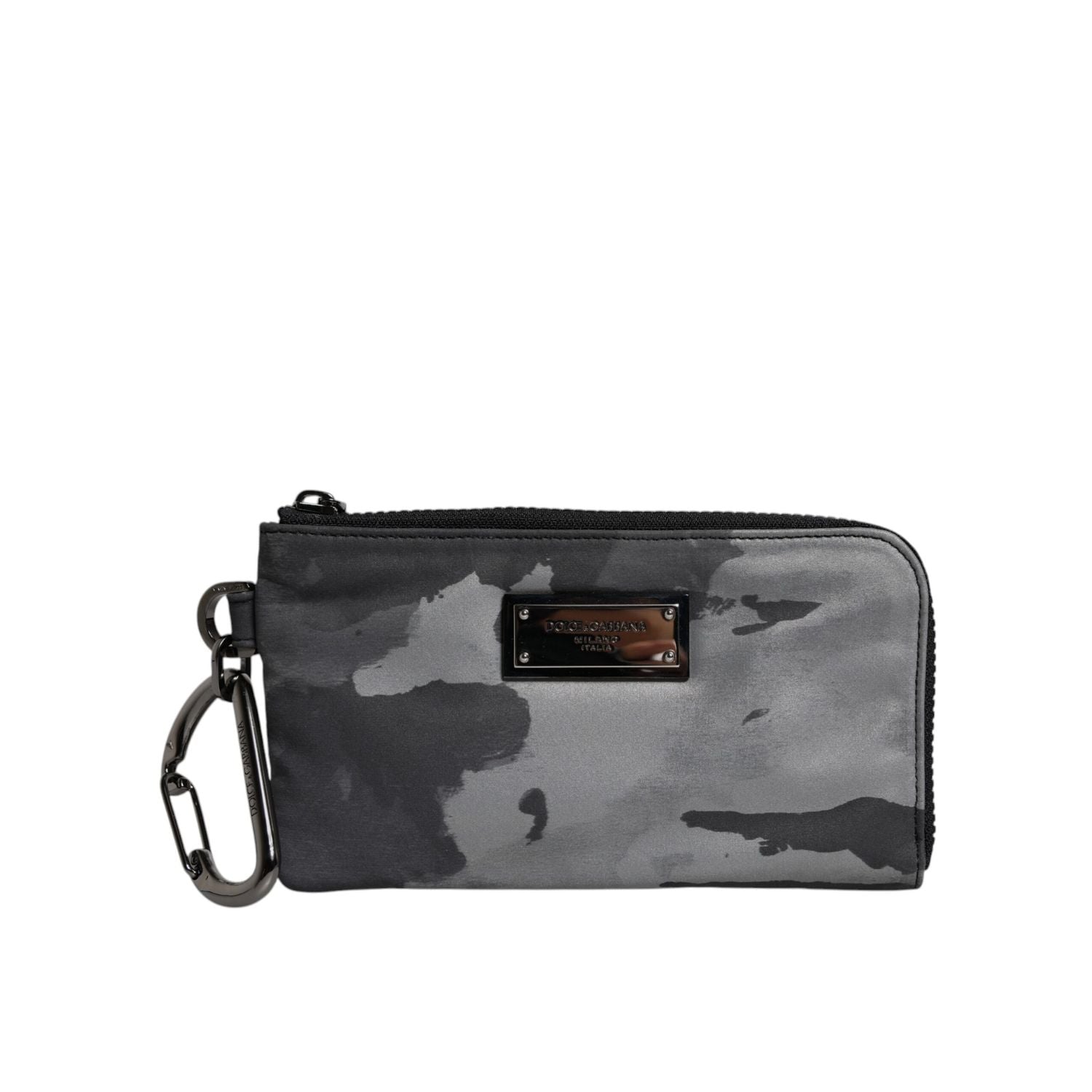Dolce & Gabbana Black Gray Camouflage Logo Plaque Keyring Pouch Bag