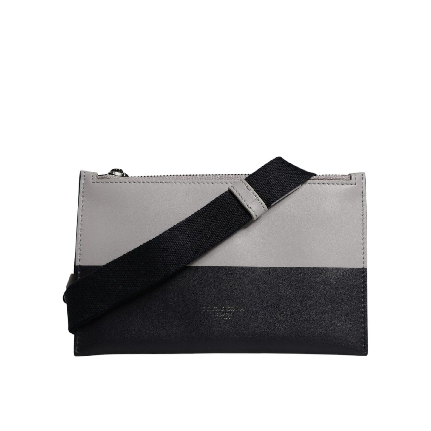 Dolce & Gabbana Black White Leather Logo Embossed Crossbody Bag