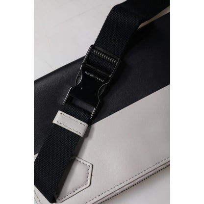 Dolce & Gabbana Black White Leather Logo Embossed Crossbody Bag