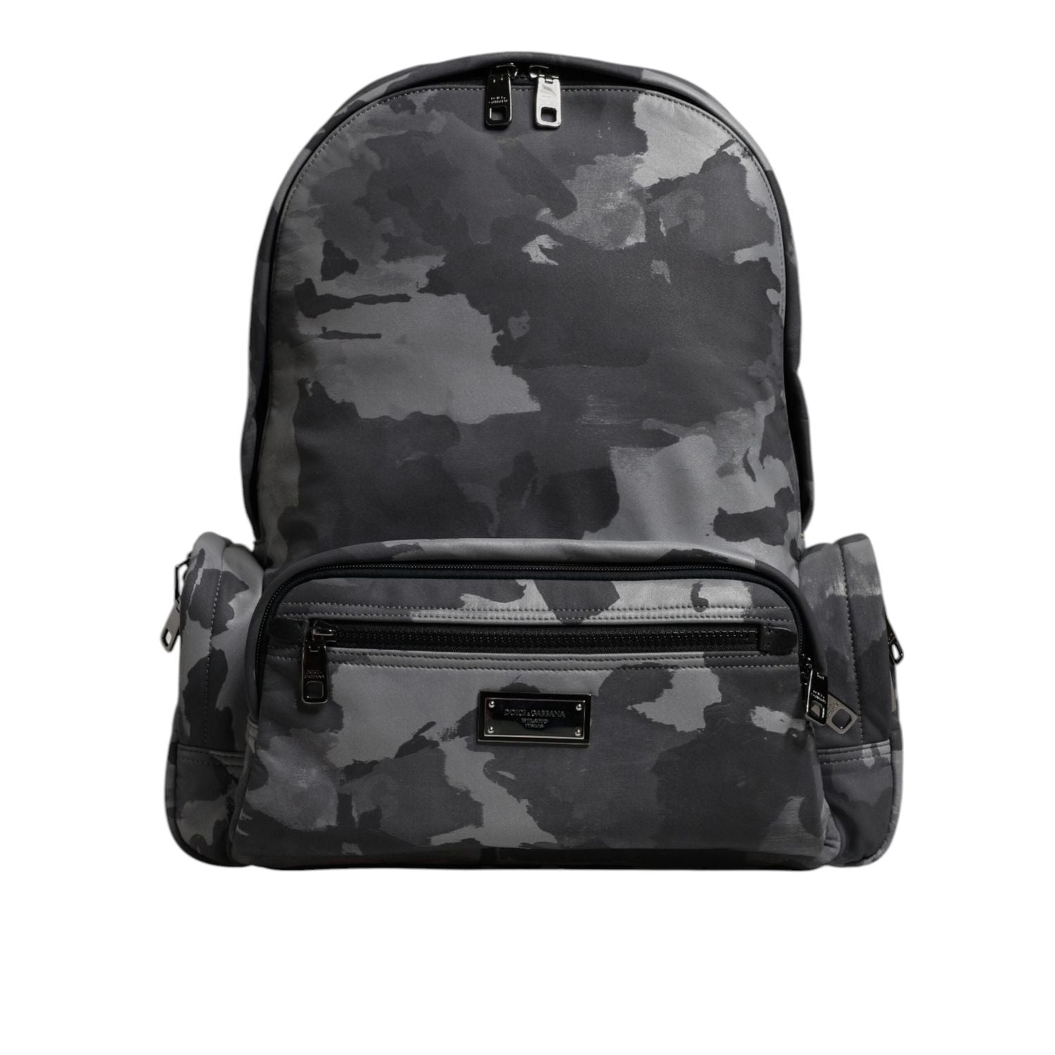 Dolce & Gabbana Gray Cotton Camouflage Logo Plaque Backpack Bag