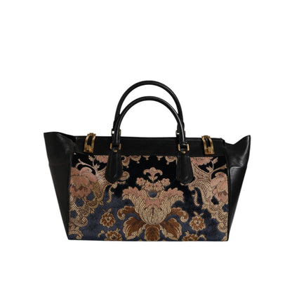 Dolce & Gabbana Black Floral Jacquard Handbag Shoulder Tote Bag