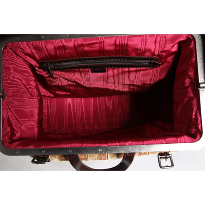 Dolce & Gabbana Beige Maroon Velvet Leather Jacquard Travel Handbag Bag