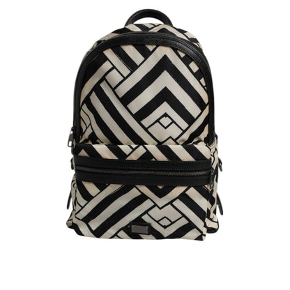 Dolce & Gabbana Black White Nylon Leather Travel Back Pack Bag