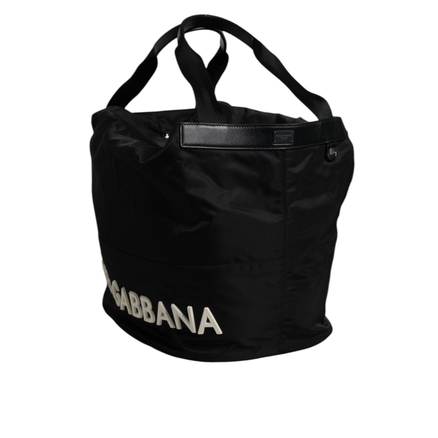 Dolce & Gabbana Black Nylon White Iconic Logo Shoulder Bucket Bag