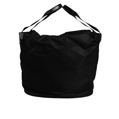 Dolce & Gabbana Black Nylon White Iconic Logo Shoulder Bucket Bag