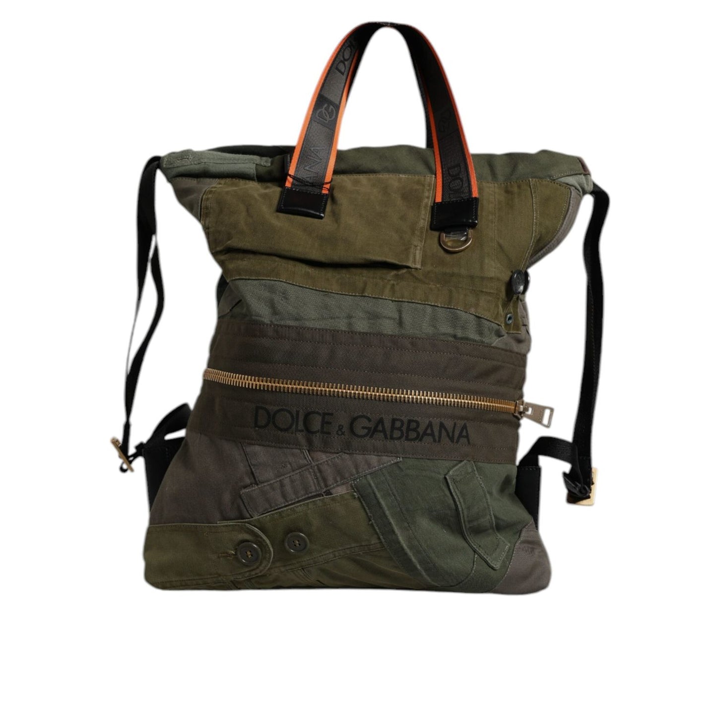 Dolce & Gabbana Military Green Patchwork Rucksack Backpack Bag