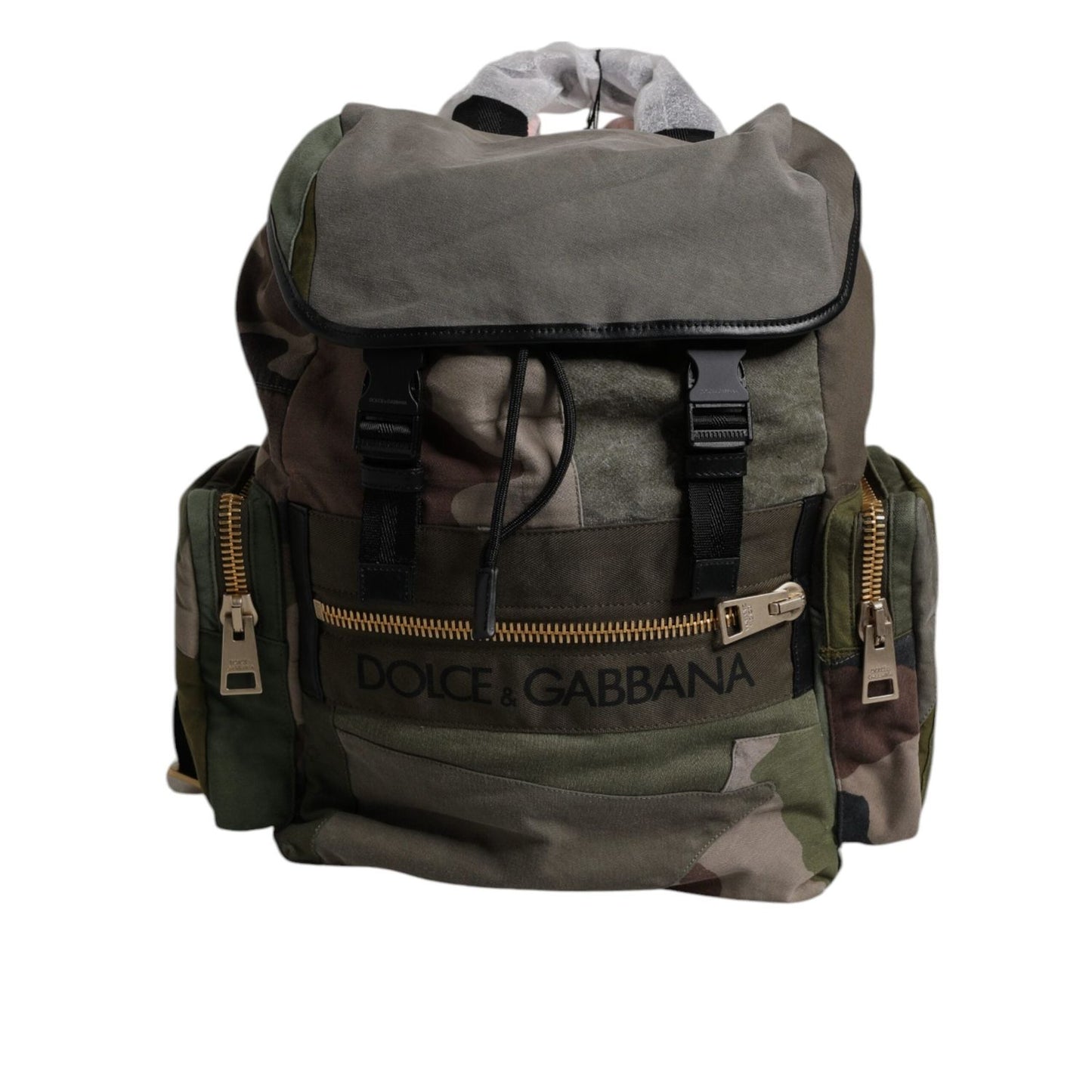 Dolce & Gabbana Military Green Patchwork School Backpack Bag